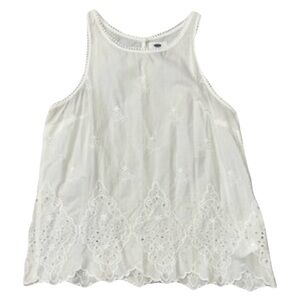 Poetcore White Eyelet Flowy Embroidered Women's Tank